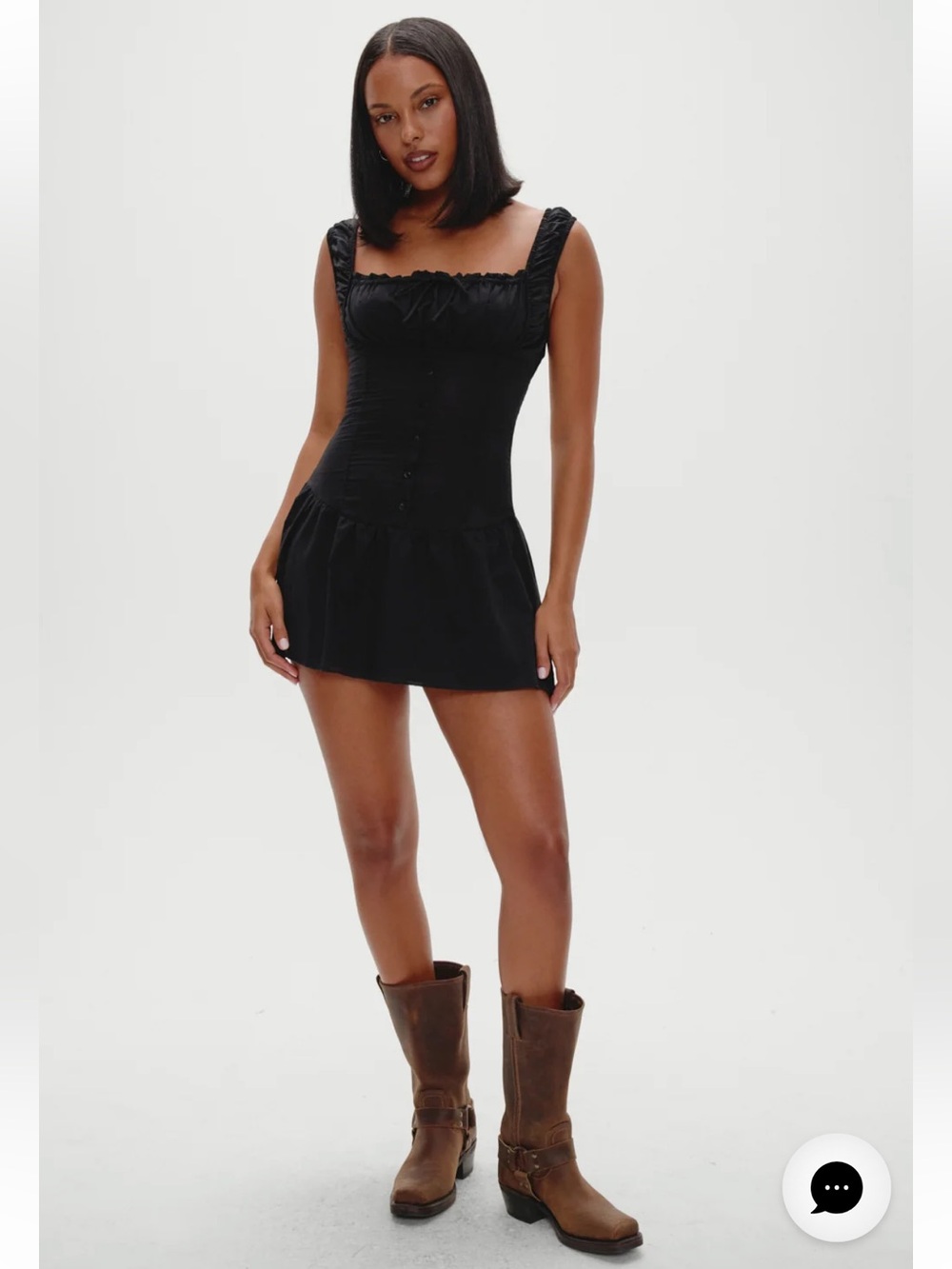 Frankie's Bikinis Black Ruching Mini Dress with Square Neck